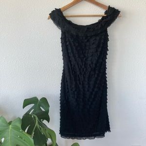 White House Black Market WHBM Ruffle Black Mini Dress Cocktail Formal